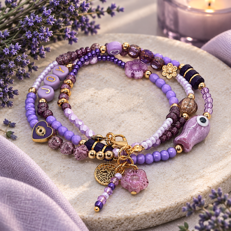 lila/ paarse boho wikkelarmband