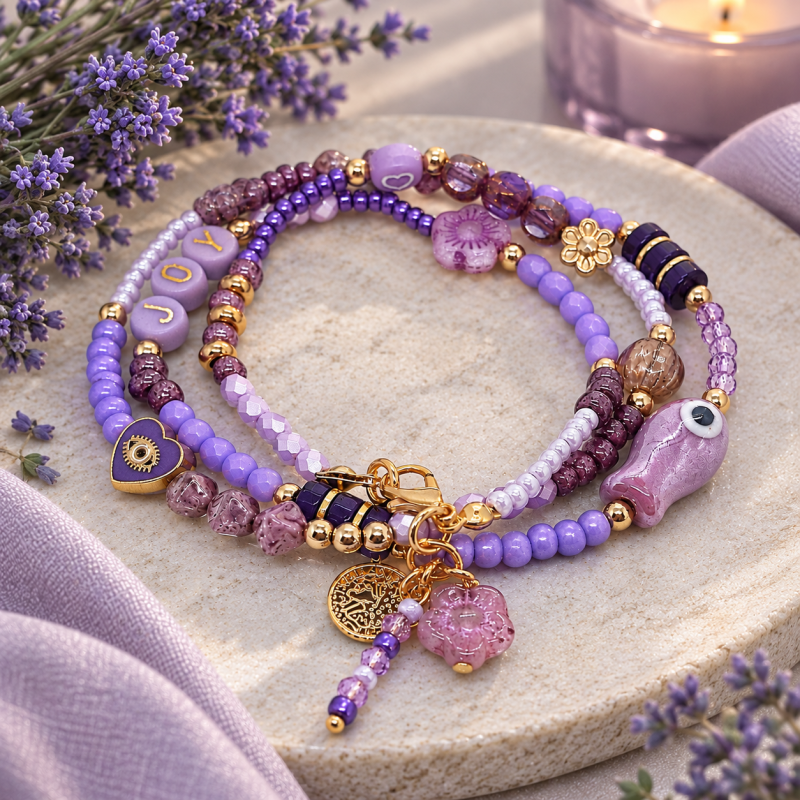 lila/ paarse boho wikkelarmband