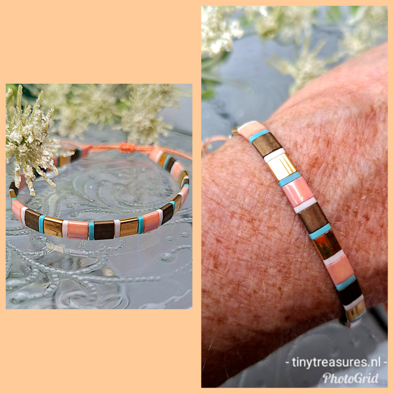 miyuki tile armband peach