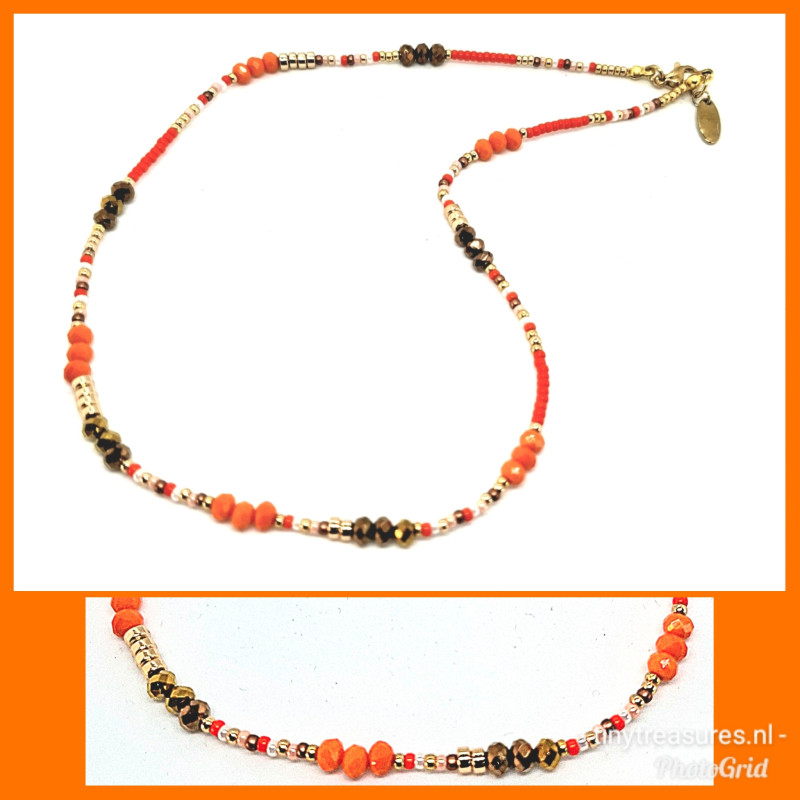 boho kettinkje oranje/ brons