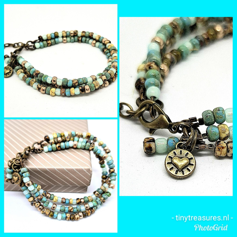 bohemian armband blauw turquoise brons
