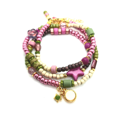 boho armband metallic roze en groen