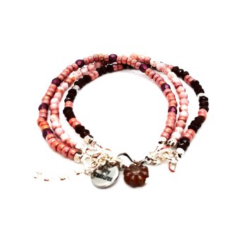 armband in wijnrood, oudroze en zilver