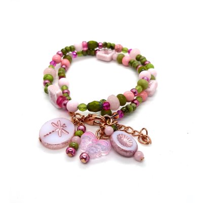 bohemian armband groen roze