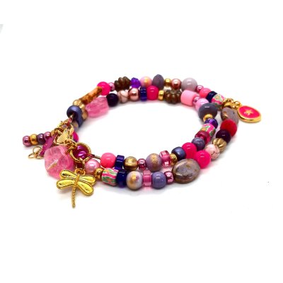 boho armband in fuchsia/ lila en roze