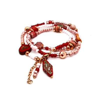 boho armband roze rood