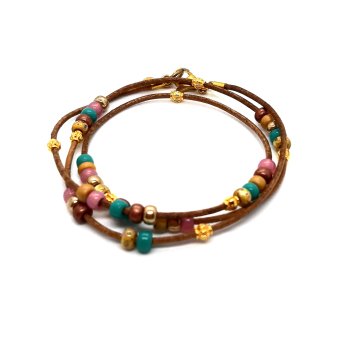 leren wikkelarmband met goud