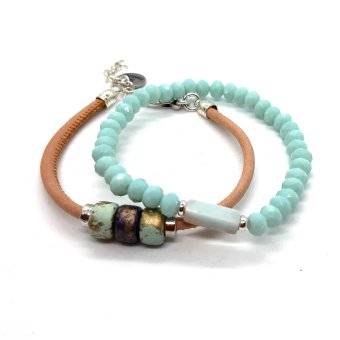 leren armband met kralen pastel mint