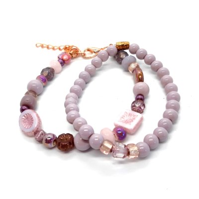 lila armbanden set met rosé goud