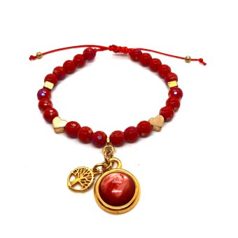 rode glas facet kraal armband met goud