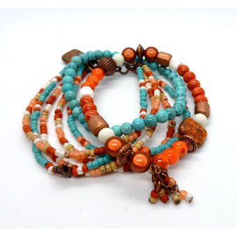 kralenarmband turquoise/ koper