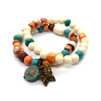 armband in roomwit/ oranje/ turquoise