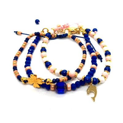 armbanden set in blauw/ goud/ heel zacht roze