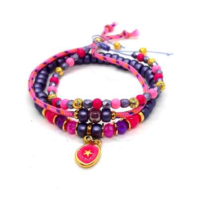 boho armband roze paars fuchsia goud