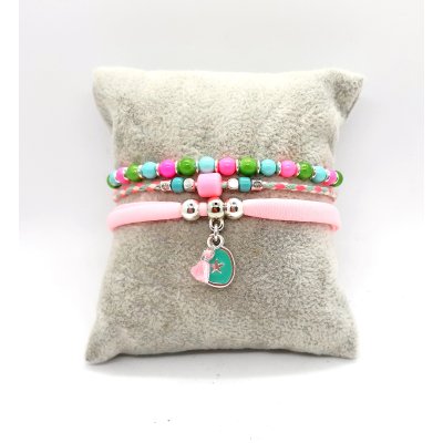 boho armband in roze/ zacht turquoise en lentegroen