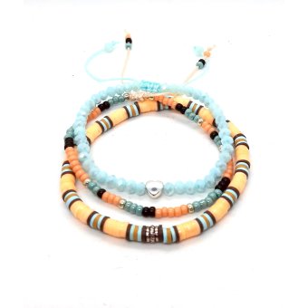 boho armband in pastel peach en  zacht blauw