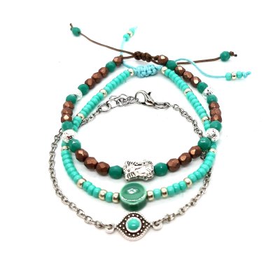 boho armband in turquoise en zilver