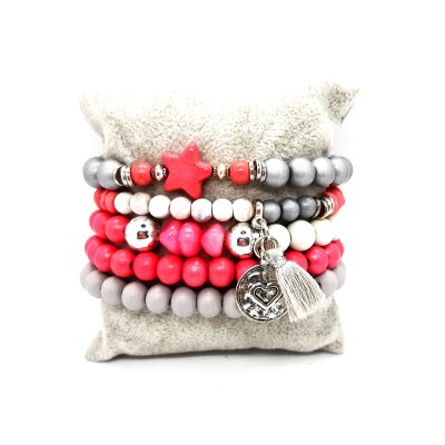 roze grijze armbanden set