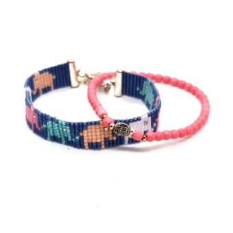 Miyuki olifant setje blauw roze