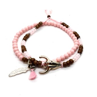 armband setje in roze/ bruin