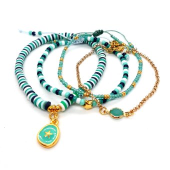 turquoise blauw gouden armbanden set