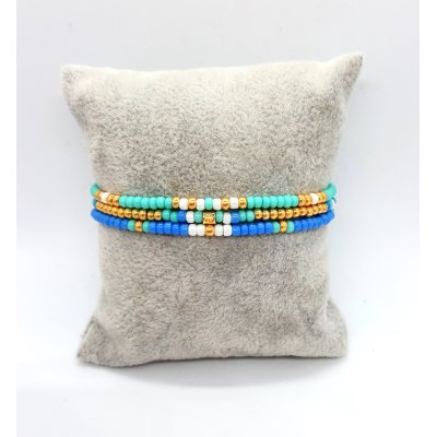 turquoise/blauw/goud armband