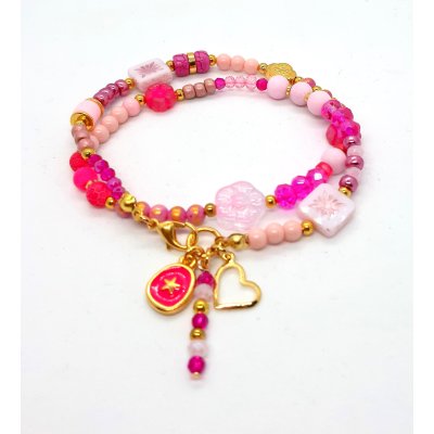 boho wikkelarmband in roze tinten