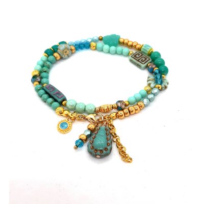 boho wikkelarmband in turquoise/ goud