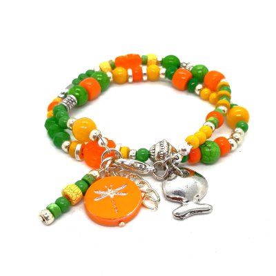 boho wikkelarmband oranje, appeltjesgroen, geel