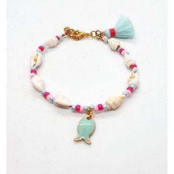 schelpen armbandje mintblauw