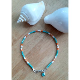 enkelbandje turquoise, zacht oranje, zilver