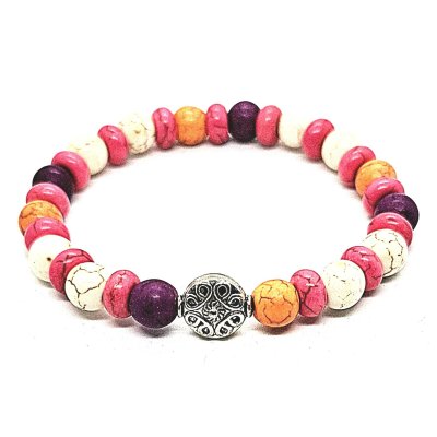 bohemian armband paars/ roze/ oranje/ wit