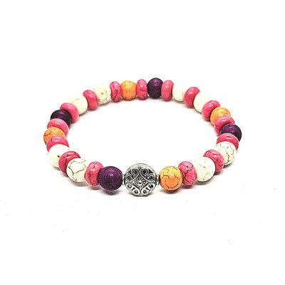 bohemian armband paars/ roze/ oranje/ wit