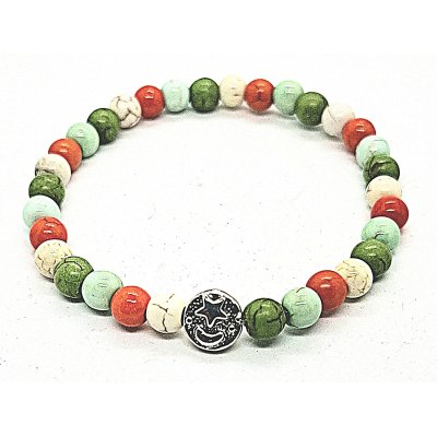 bohemian armband  mintblauw/ olijfgroen/ oranje/ wit