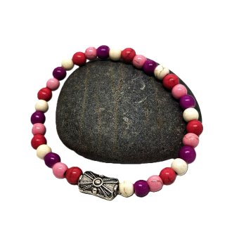 bohemian armband in fuchsia/ roze/ wit