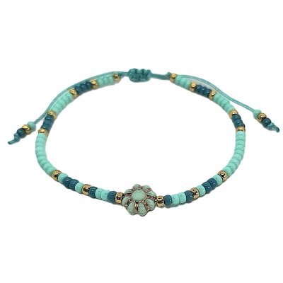 turquoise schuifarmbandje met bloem
