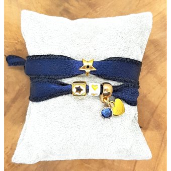 C.U.S. zijden wikkelarmband blauw / goud