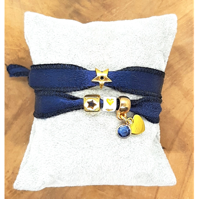 C.U.S. zijden wikkelarmband blauw / goud