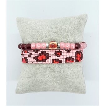 miyuki panter armband roze rood