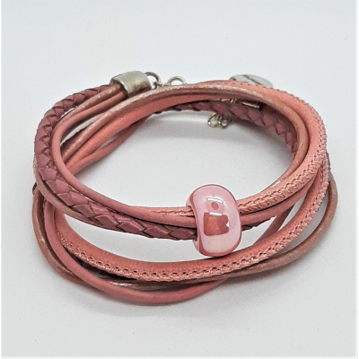 leren wikkelarmband oud roze