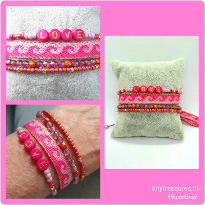 boho wave armband roze