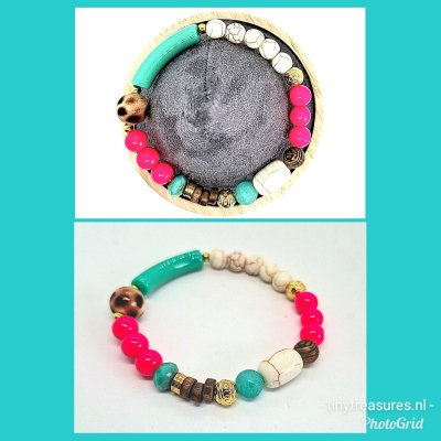 statement armband turquoisegroen/ felroze