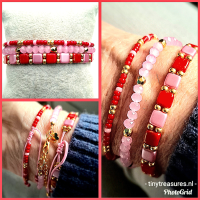 roze rood gouden armbanden set