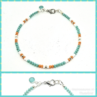 enkelbandje turquoise, zacht oranje, zilver
