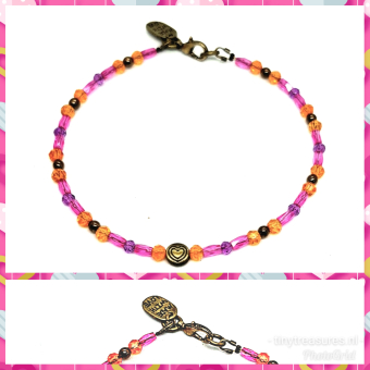 enkelbandje in fuchsia, brons en zacht oranje