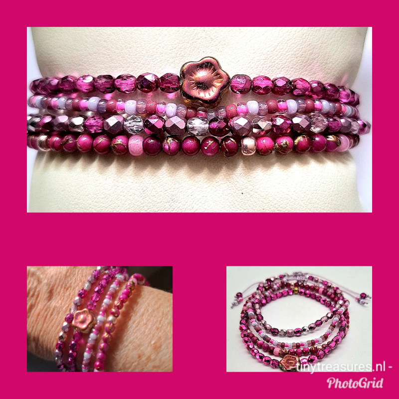 4 delige fuchsia armbanden set