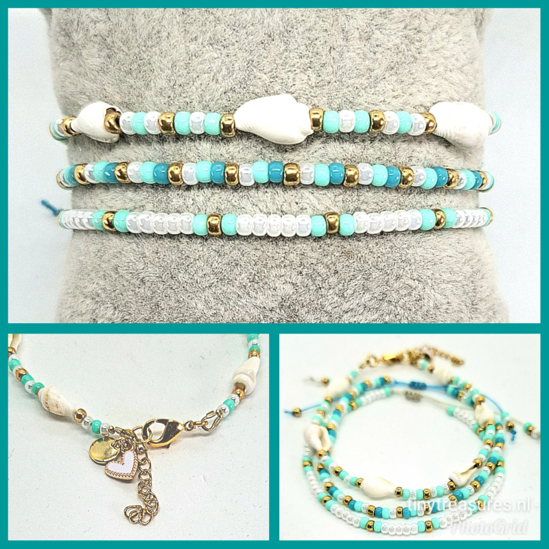 schelpen armbanden setje