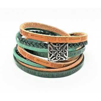 Warm groen met cognac wikkelarmband