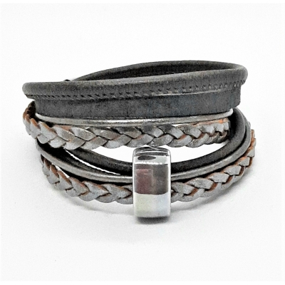 leren wikkelarmband  grijs