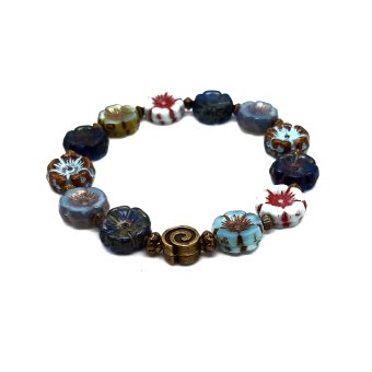flower power armband in blauwtinten